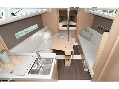 Salon of Arya, a Beneteau Oceanis 30.1 sailboat at Izola, Slovenia