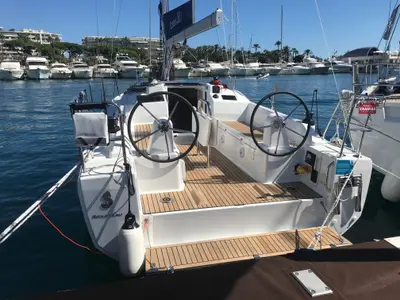 Cockpit of Arya, a Beneteau Oceanis 30.1 sailboat at Izola, Slovenia