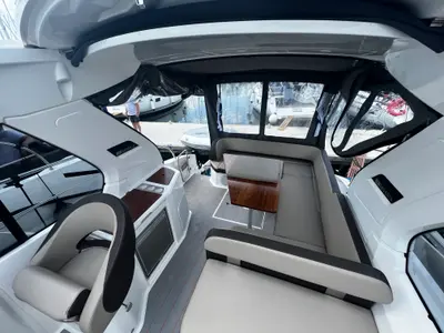 Cockpit of Palermo, a Bavaria 33 Sport HT motorboat at Grad Pula, Croatia