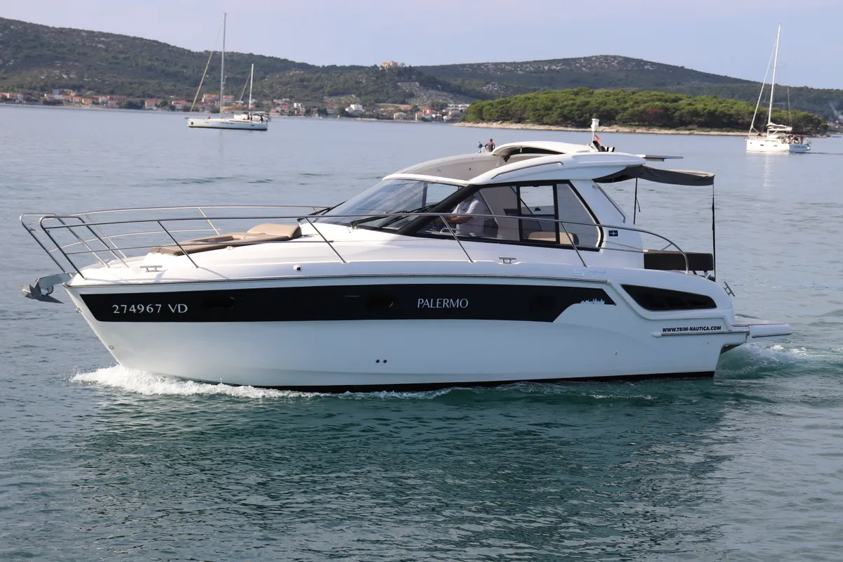 Exterior view of Palermo, a Bavaria 33 Sport HT motorboat at Grad Pula, Croatia