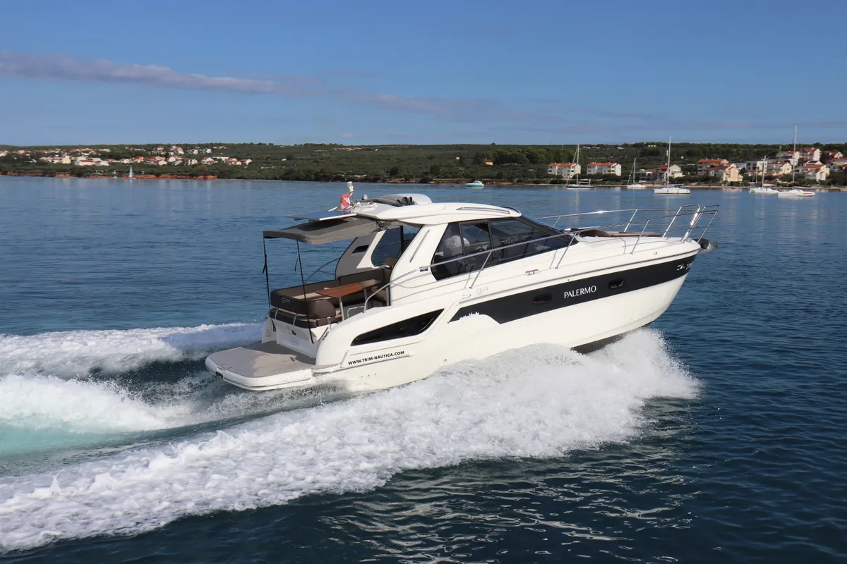 Exterior view of Palermo, a Bavaria 33 Sport HT motorboat at Grad Pula, Croatia