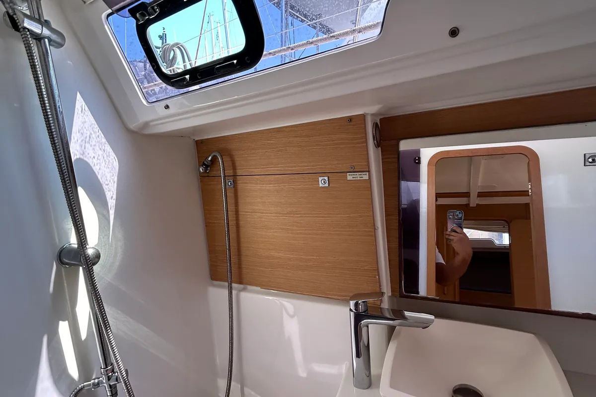 Head on Echo II, a Dufour 430 GL sailboat at Kontokali, Greece