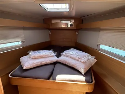 Cabin on Echo II, a Dufour 430 GL sailboat at Kontokali, Greece