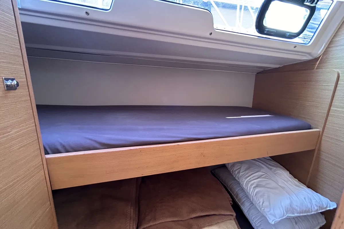 Cabin on Echo II, a Dufour 430 GL sailboat at Kontokali, Greece