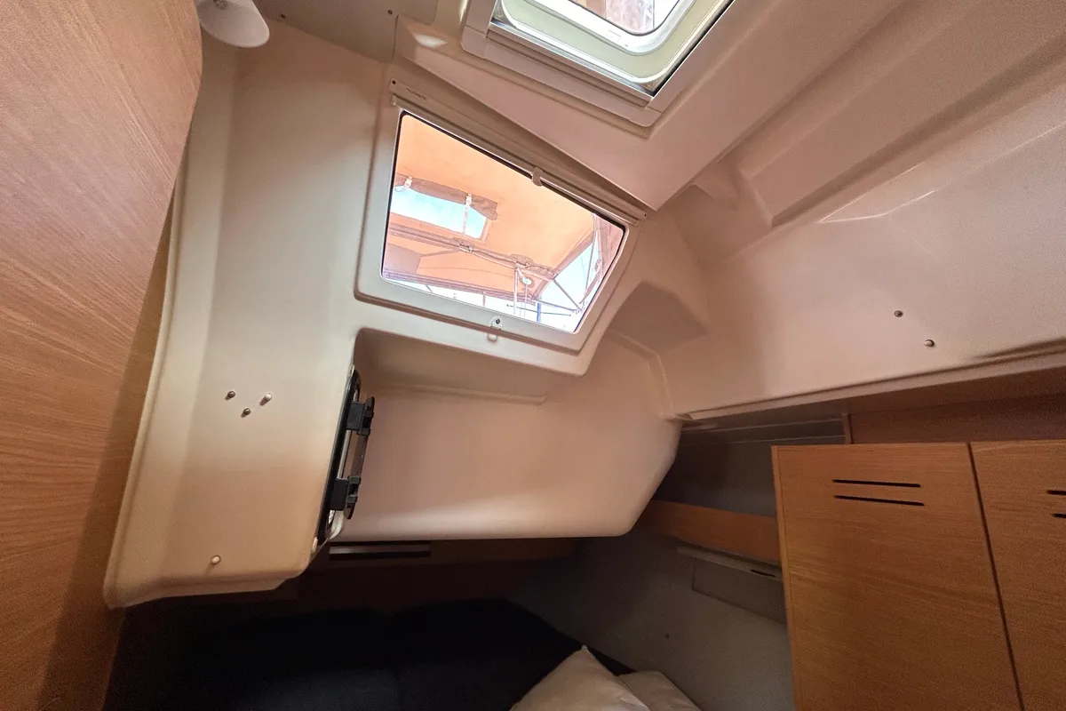 Cabin on Echo II, a Dufour 430 GL sailboat at Kontokali, Greece