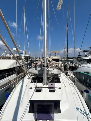 Deck of Dufour 430 GL, a sailboat at Kontokali, Greece