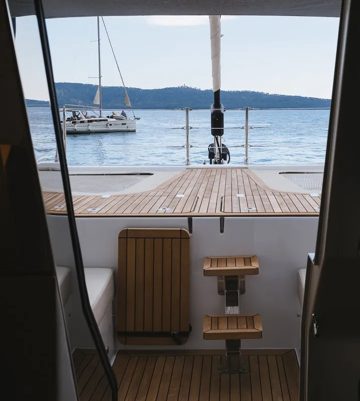 Deck of Sweet Dreams, a Sunreef 50 catamaran at Kaštela, Croatia