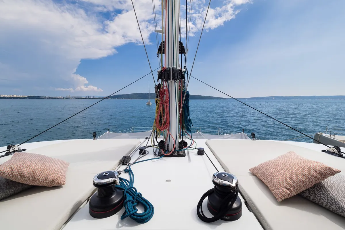 Deck of Sweet Dreams, a Sunreef 50 catamaran at Kaštela, Croatia
