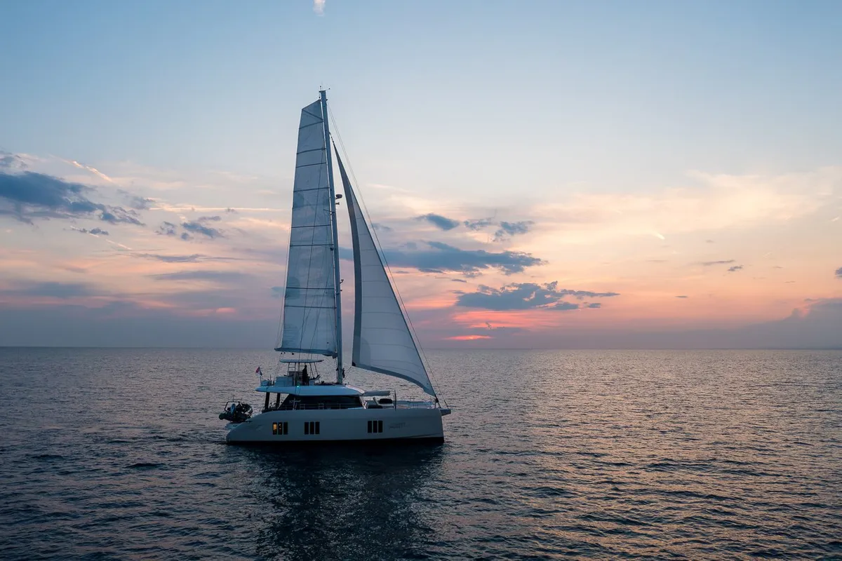 Exterior view of Sweet Dreams, a Sunreef 50 catamaran at Kaštela, Croatia