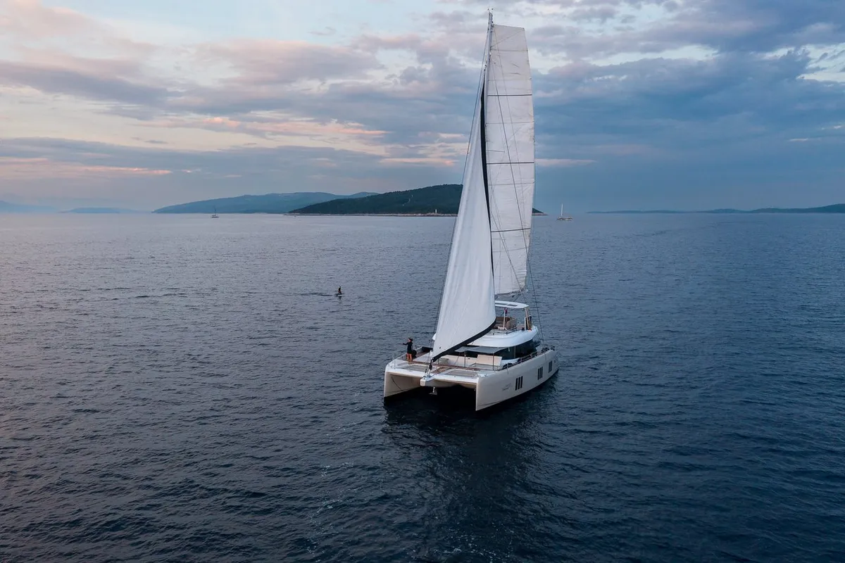 Exterior view of Sweet Dreams, a Sunreef 50 catamaran at Kaštela, Croatia