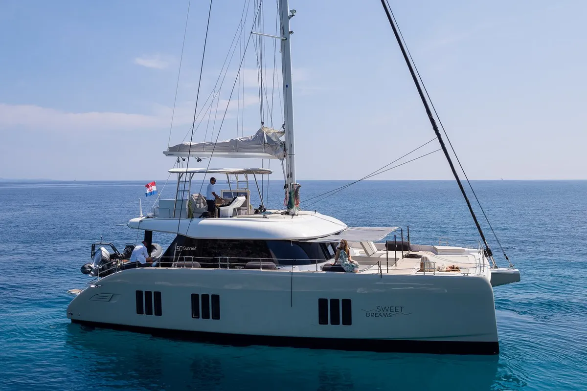 Exterior view of Sweet Dreams, a Sunreef 50 catamaran at Kaštela, Croatia