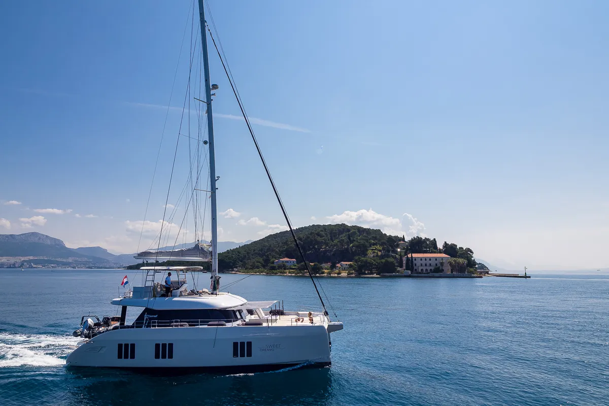 Sweet Dreams, a Sunreef 50 catamaran at Kaštela, Croatia