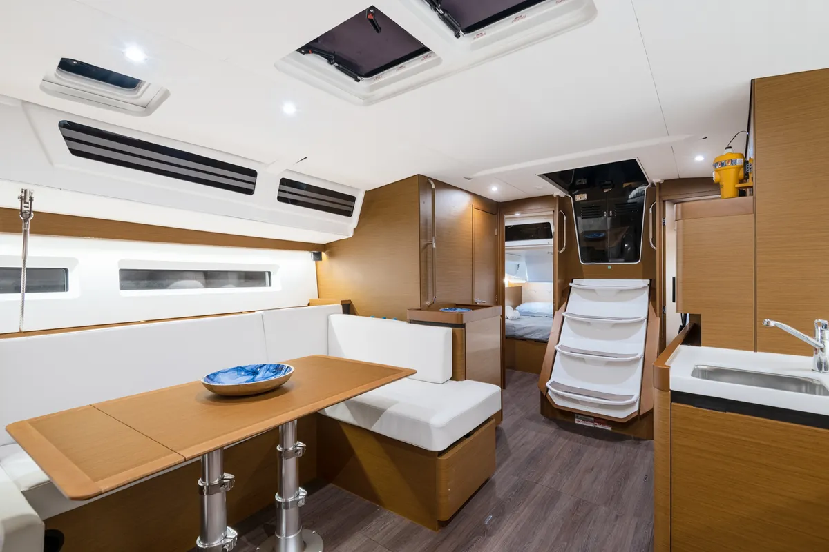 Salon of Notus, a Jeanneau Sun Odyssey 490 sailboat at Athens, Greece
