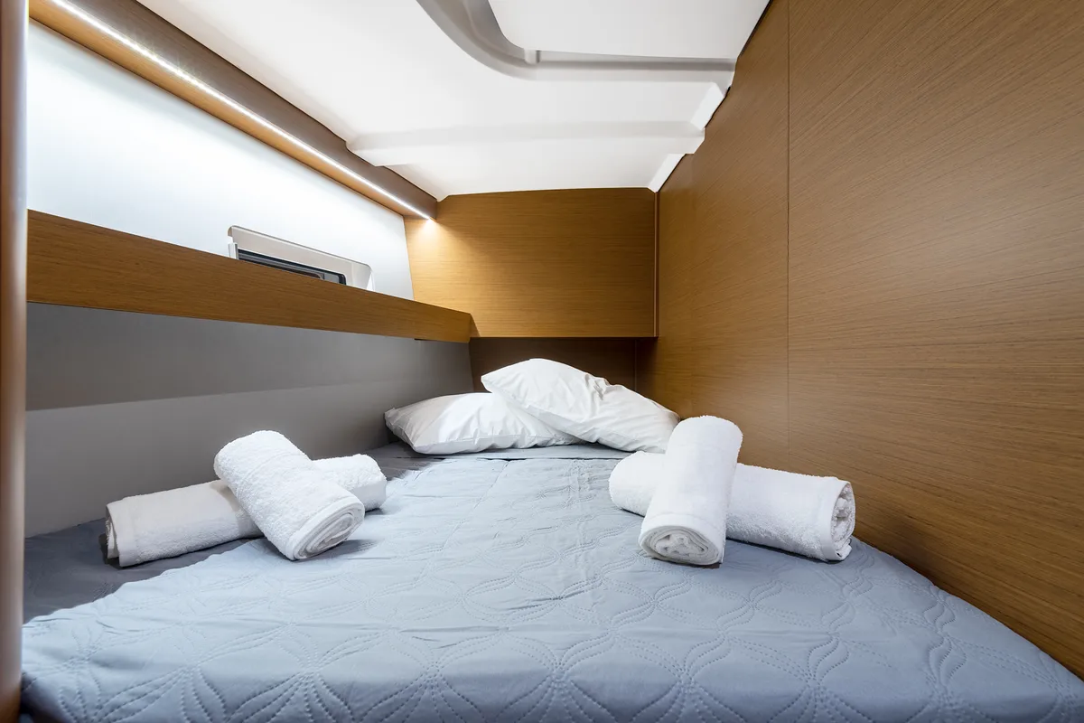 Cabin on Notus, a Jeanneau Sun Odyssey 490 sailboat at Athens, Greece