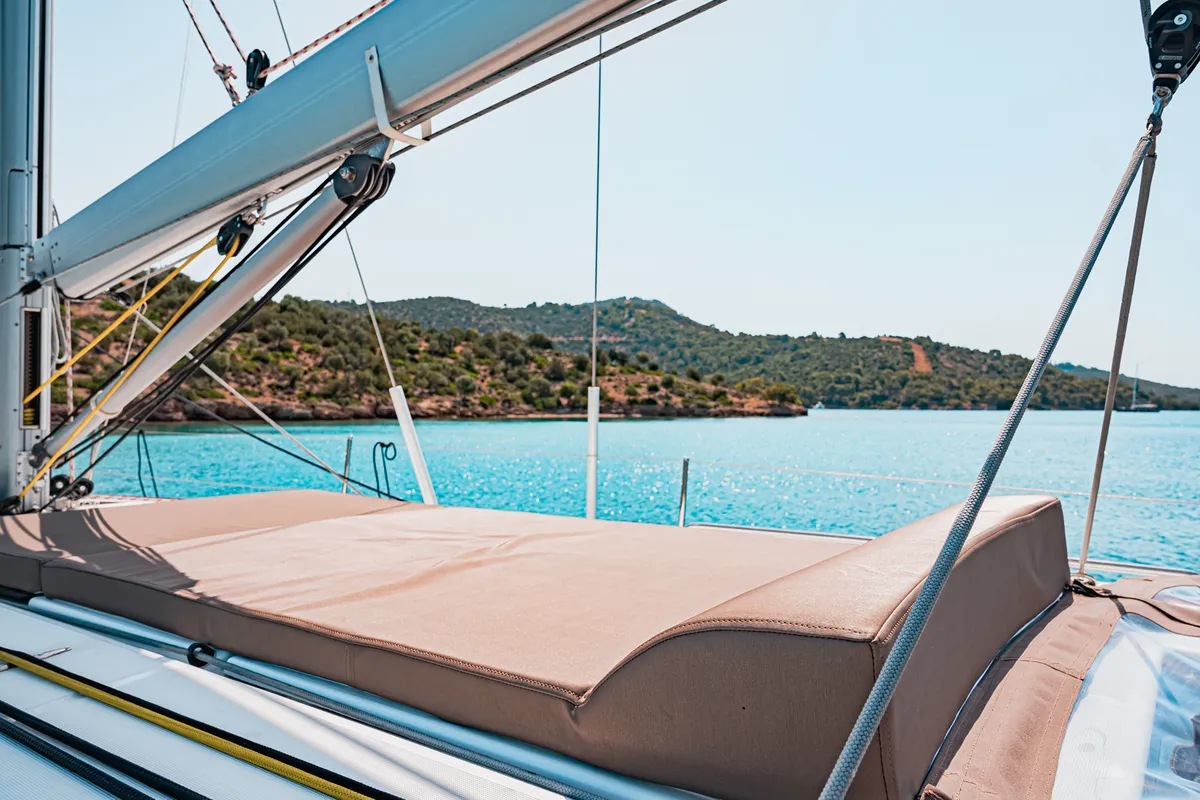 Deck of Notus, a Jeanneau Sun Odyssey 490 sailboat at Athens, Greece