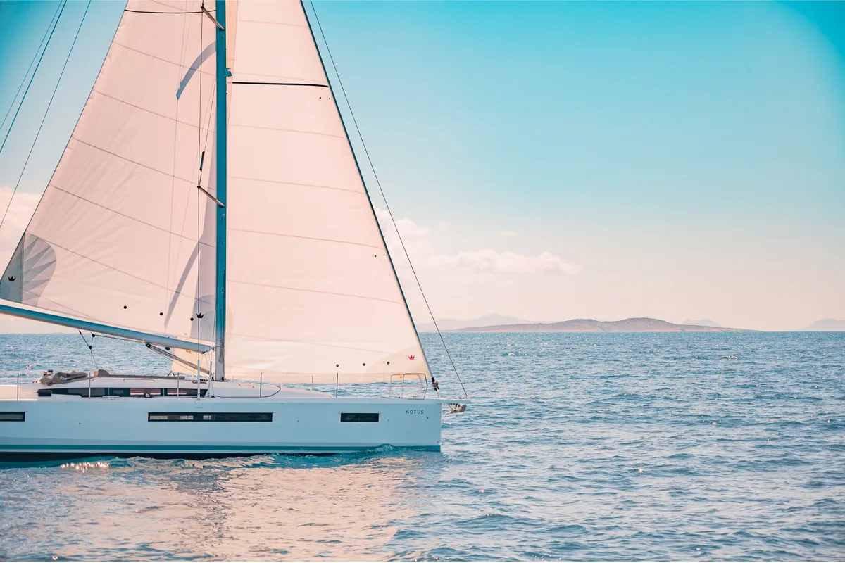 Exterior view of Notus, a Jeanneau Sun Odyssey 490 sailboat at Athens, Greece