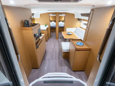 Salon of Notus, a Jeanneau Sun Odyssey 490 sailboat at Athens, Greece