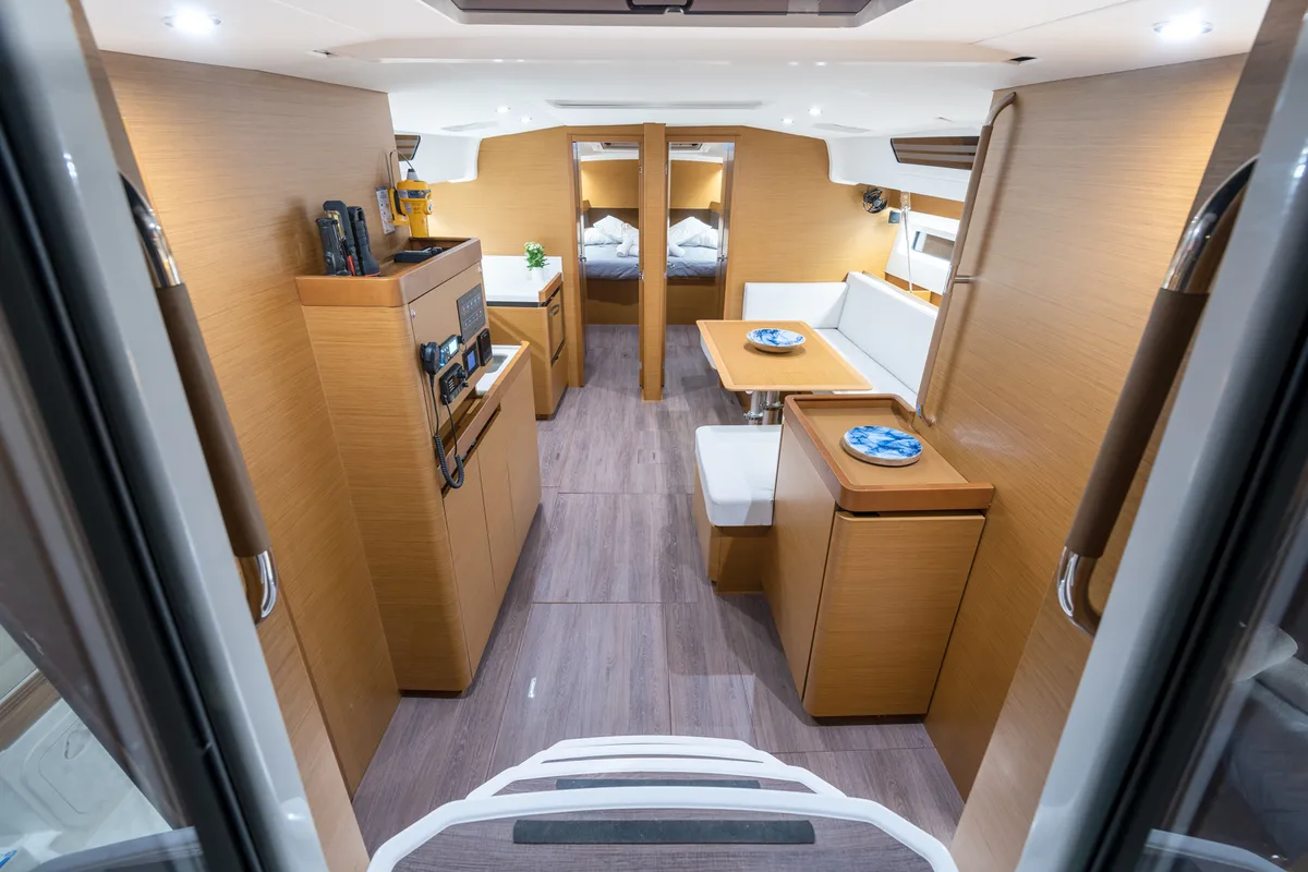 Salon of Notus, a Jeanneau Sun Odyssey 490 sailboat at Athens, Greece