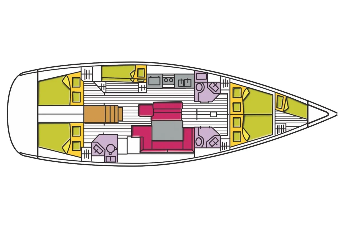 Salon of Kochab II, a Beneteau Oceanis 50 Family sailboat at Olbia, Italy