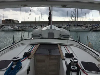 Deck of Kochab II, a Beneteau Oceanis 50 Family sailboat at Olbia, Italy