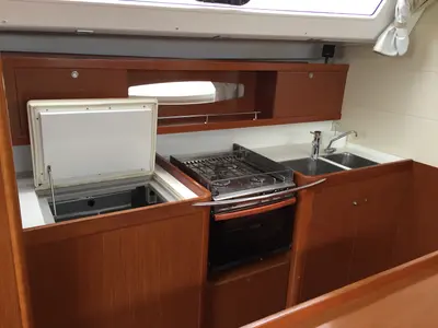 Cockpit of Kochab II, a Beneteau Oceanis 50 Family sailboat at Olbia, Italy