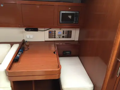 Salon of Kochab II, a Beneteau Oceanis 50 Family sailboat at Olbia, Italy
