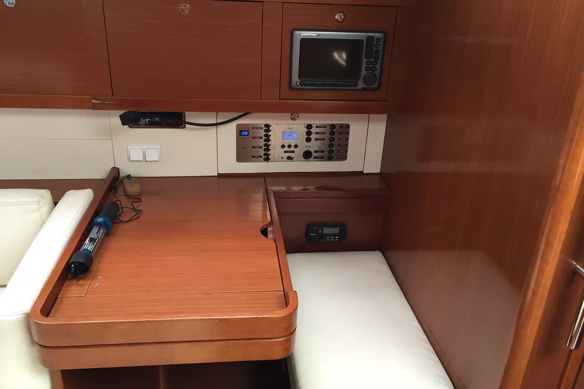 Salon of Kochab II, a Beneteau Oceanis 50 Family sailboat at Olbia, Italy