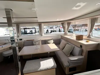 Salon of PEIKEA, a Lagoon 46 catamaran at Sant Antoni de Portmany, Spain