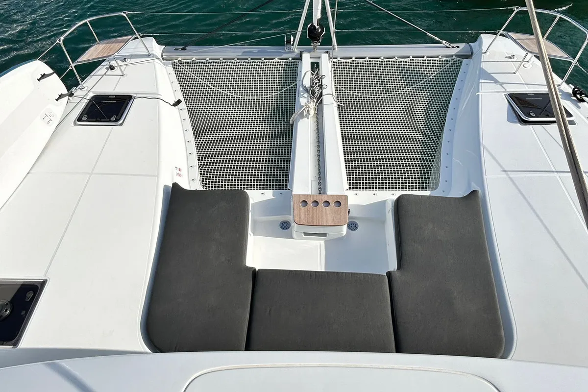 Deck of PEIKEA, a Lagoon 46 catamaran at Sant Antoni de Portmany, Spain