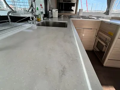 Galley of PEIKEA, a Lagoon 46 catamaran at Sant Antoni de Portmany, Spain