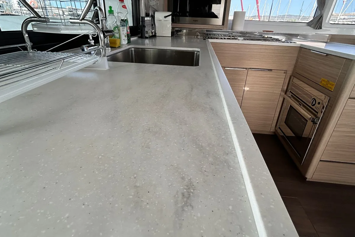 Galley of PEIKEA, a Lagoon 46 catamaran at Sant Antoni de Portmany, Spain