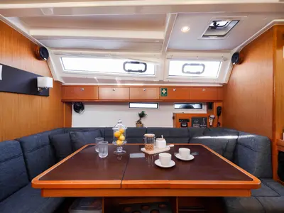 Salon of Astro, a Bavaria Cruiser 46 sailboat at Kos, Greece