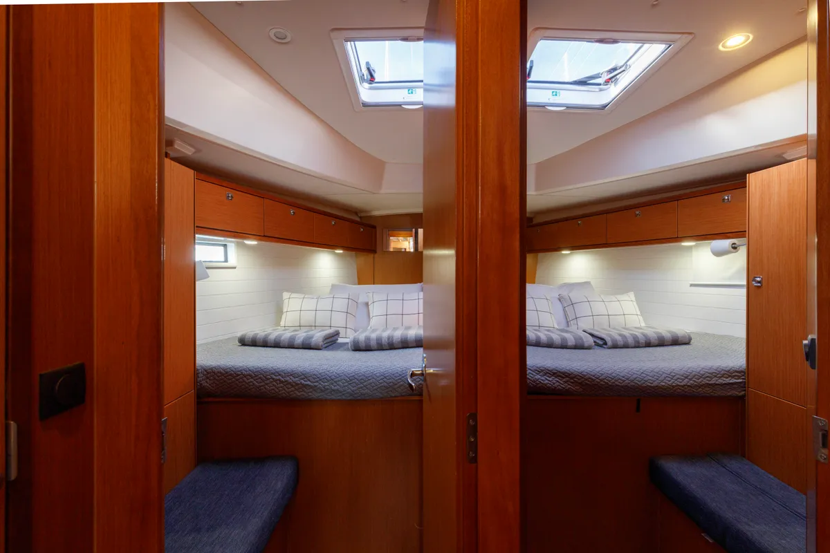 Cabin on Astro, a Bavaria Cruiser 46 sailboat at Kos, Greece