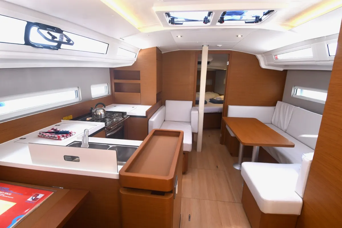 Salon of Signum Bravo, a Jeanneau Sun Odyssey 410 sailboat at Dubrovnik, Croatia