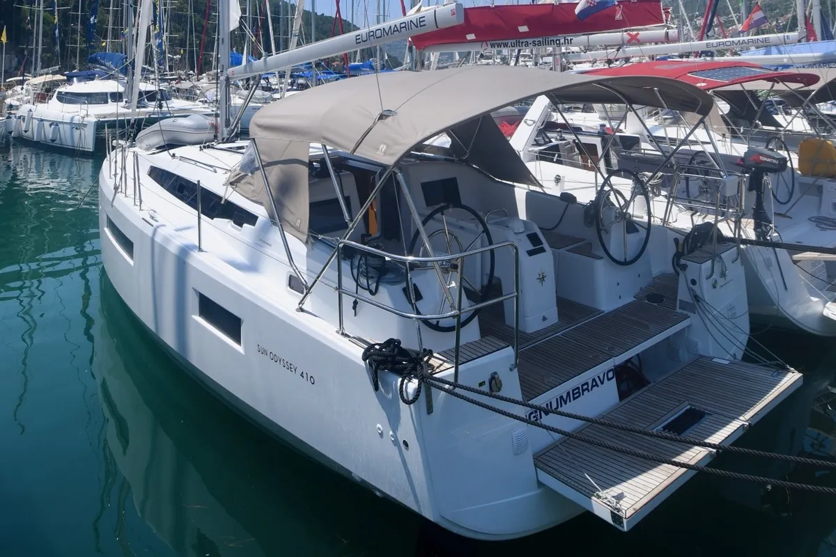Signum Bravo, a Jeanneau Sun Odyssey 410 sailboat at Dubrovnik, Croatia