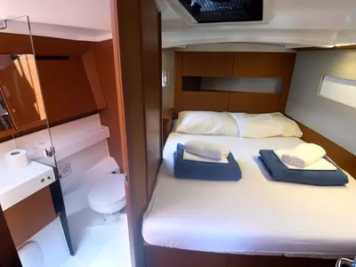 Cabin on Signum Bravo, a Jeanneau Sun Odyssey 410 sailboat at Dubrovnik, Croatia
