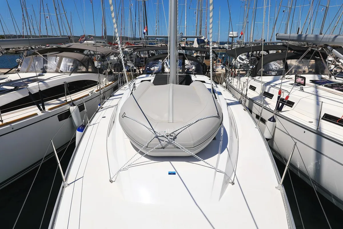 Deck of Cara, a Bavaria Cruiser 46 sailboat at Grad Biograd na Moru, Croatia