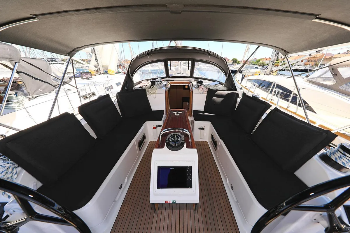 Cockpit of Cara, a Bavaria Cruiser 46 sailboat at Grad Biograd na Moru, Croatia