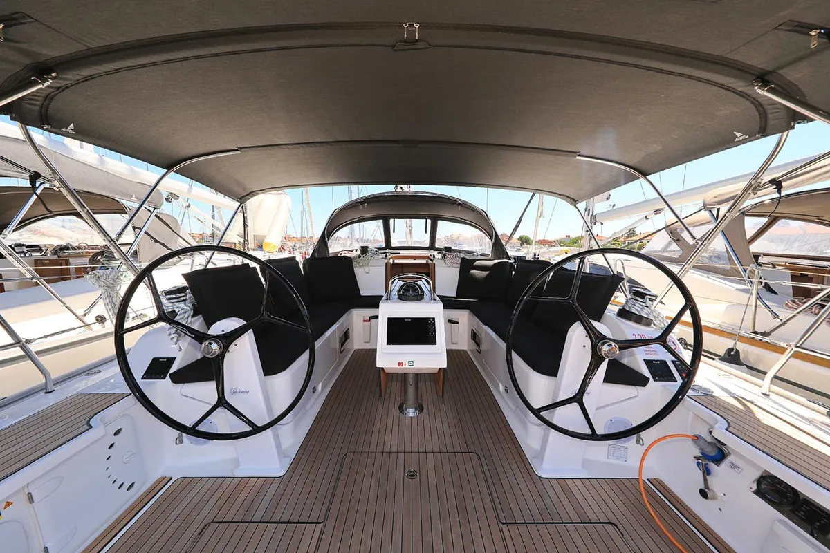 Cockpit of Cara, a Bavaria Cruiser 46 sailboat at Grad Biograd na Moru, Croatia