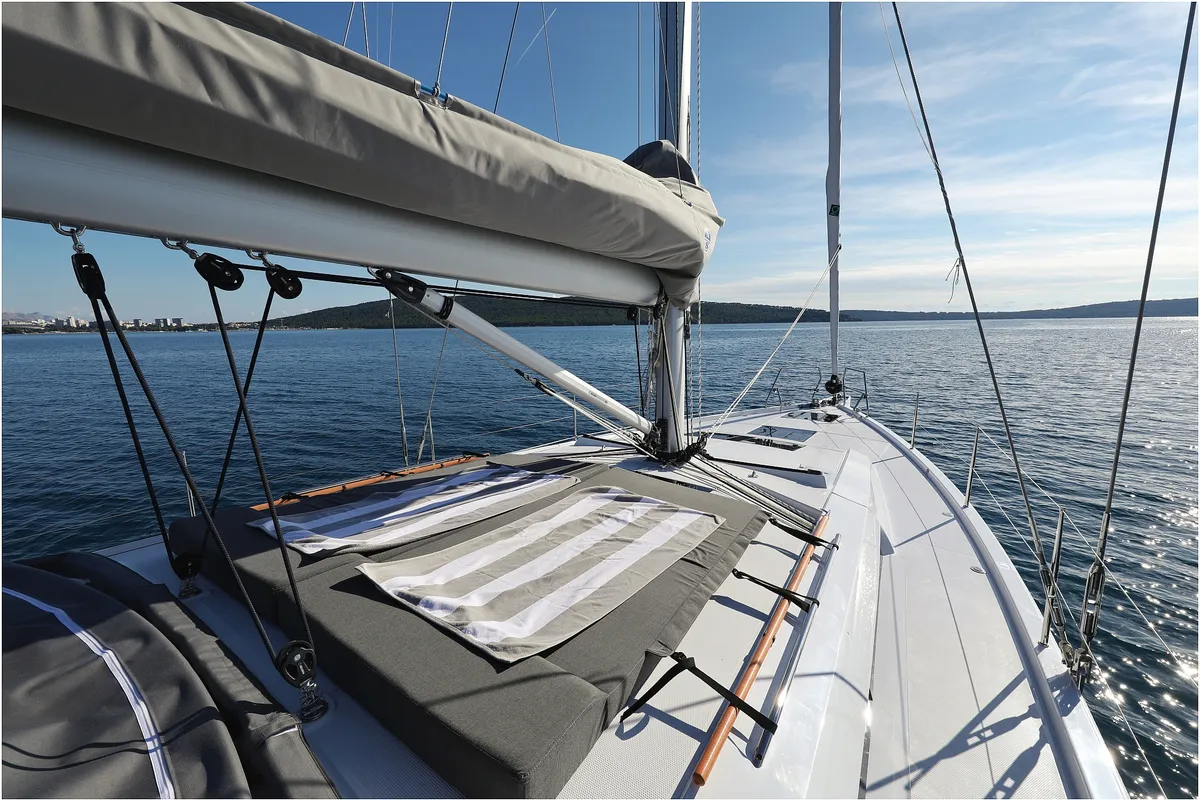 Deck of Hype, a Hanse 510 sailboat at Grad Biograd na Moru, Croatia