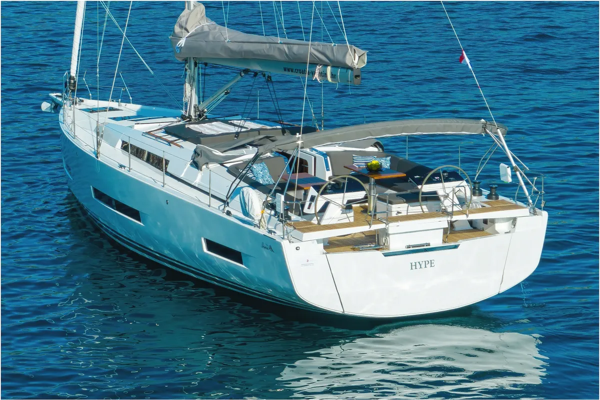 Exterior view of Hype, a Hanse 510 sailboat at Grad Biograd na Moru, Croatia
