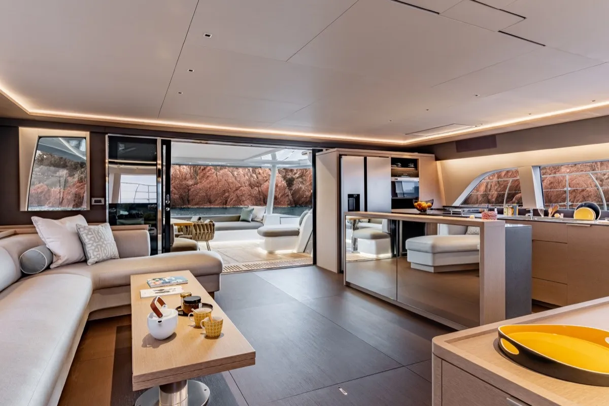 Salon of Zenit - First Class (MAR), a Lagoon Seventy 8 catamaran at Alameda, United States
