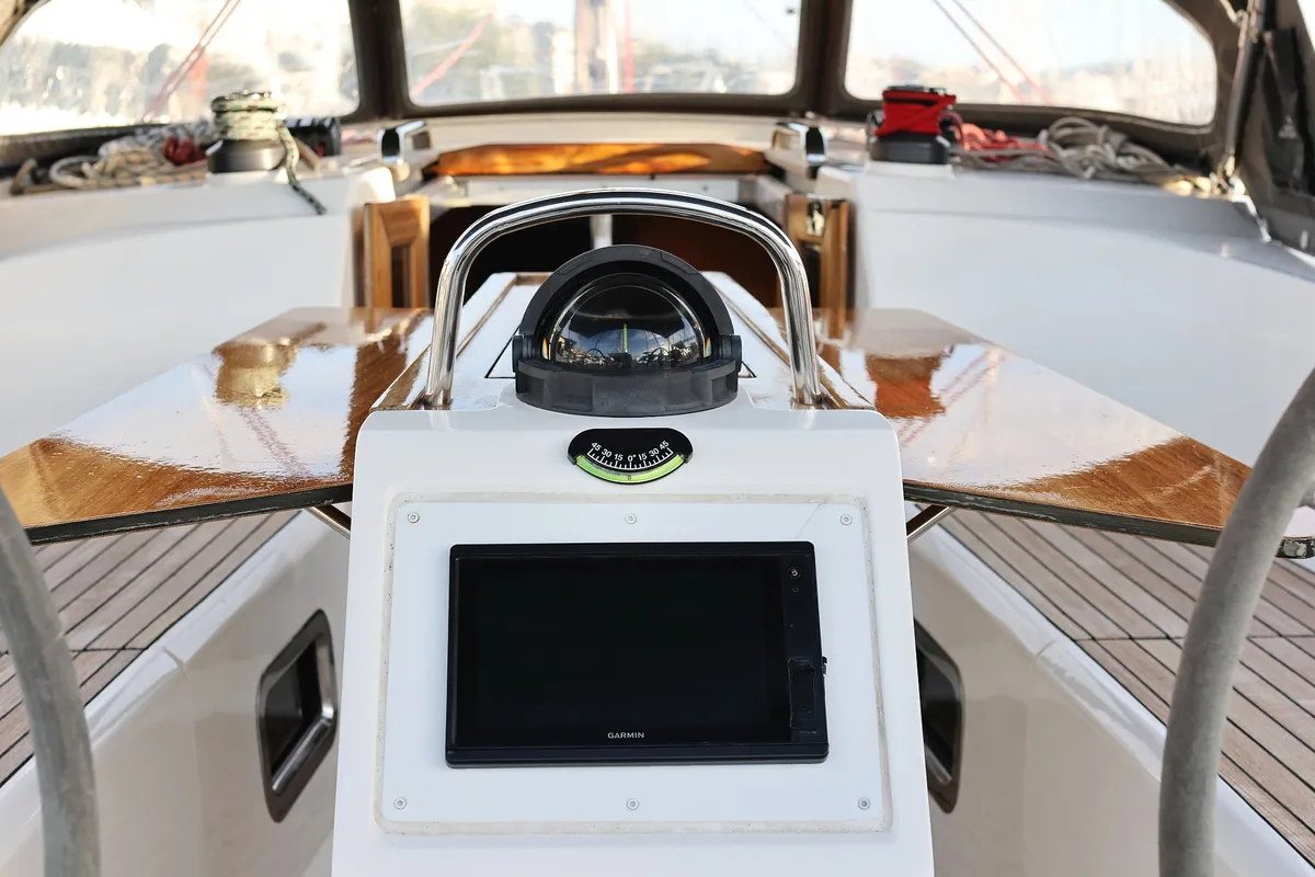 Cockpit of Arizona, a Bavaria Cruiser 34 sailboat at Grad Vodice, Croatia