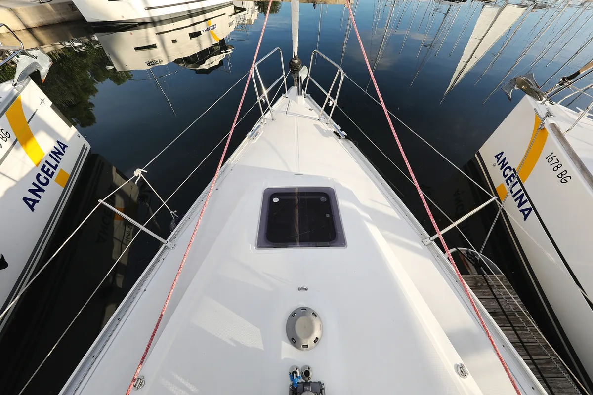 Deck of Arizona, a Bavaria Cruiser 34 sailboat at Grad Vodice, Croatia