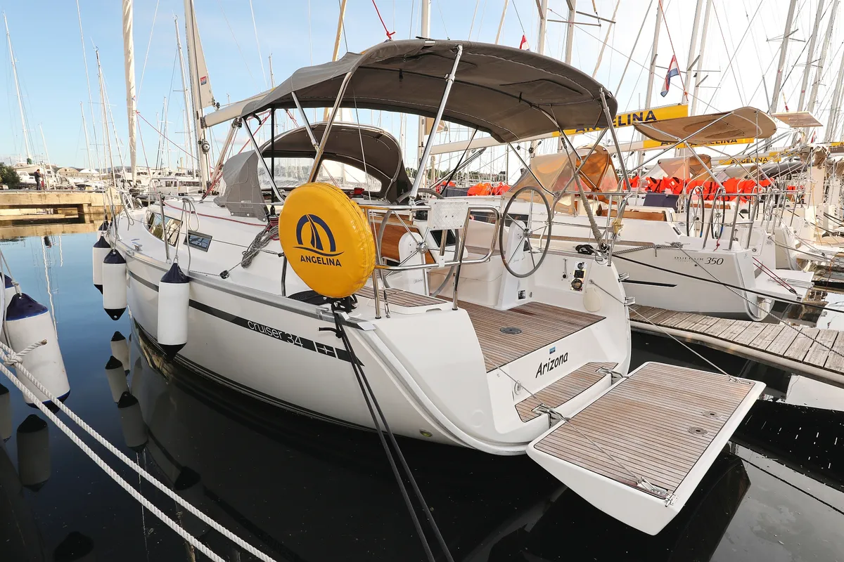 Cockpit of Arizona, a Bavaria Cruiser 34 sailboat at Grad Vodice, Croatia