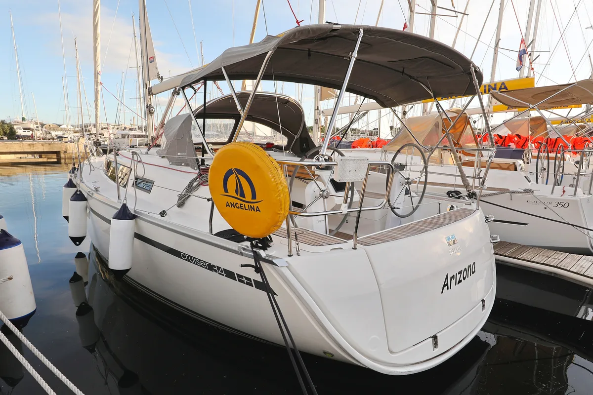 Exterior view of Arizona, a Bavaria Cruiser 34 sailboat at Grad Vodice, Croatia