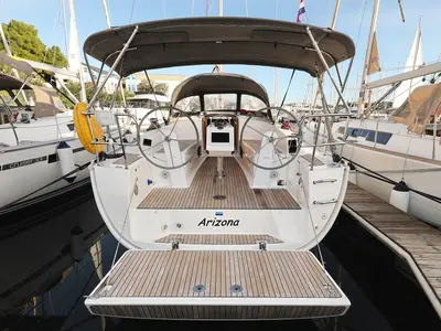 Cockpit of Arizona, a Bavaria Cruiser 34 sailboat at Grad Vodice, Croatia