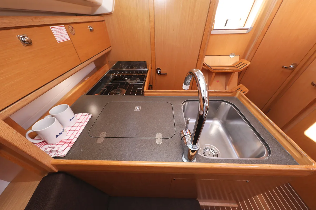 Galley of Arizona, a Bavaria Cruiser 34 sailboat at Grad Vodice, Croatia