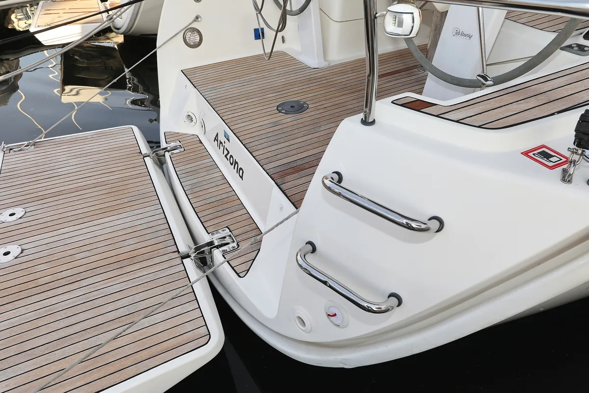 Deck of Arizona, a Bavaria Cruiser 34 sailboat at Grad Vodice, Croatia
