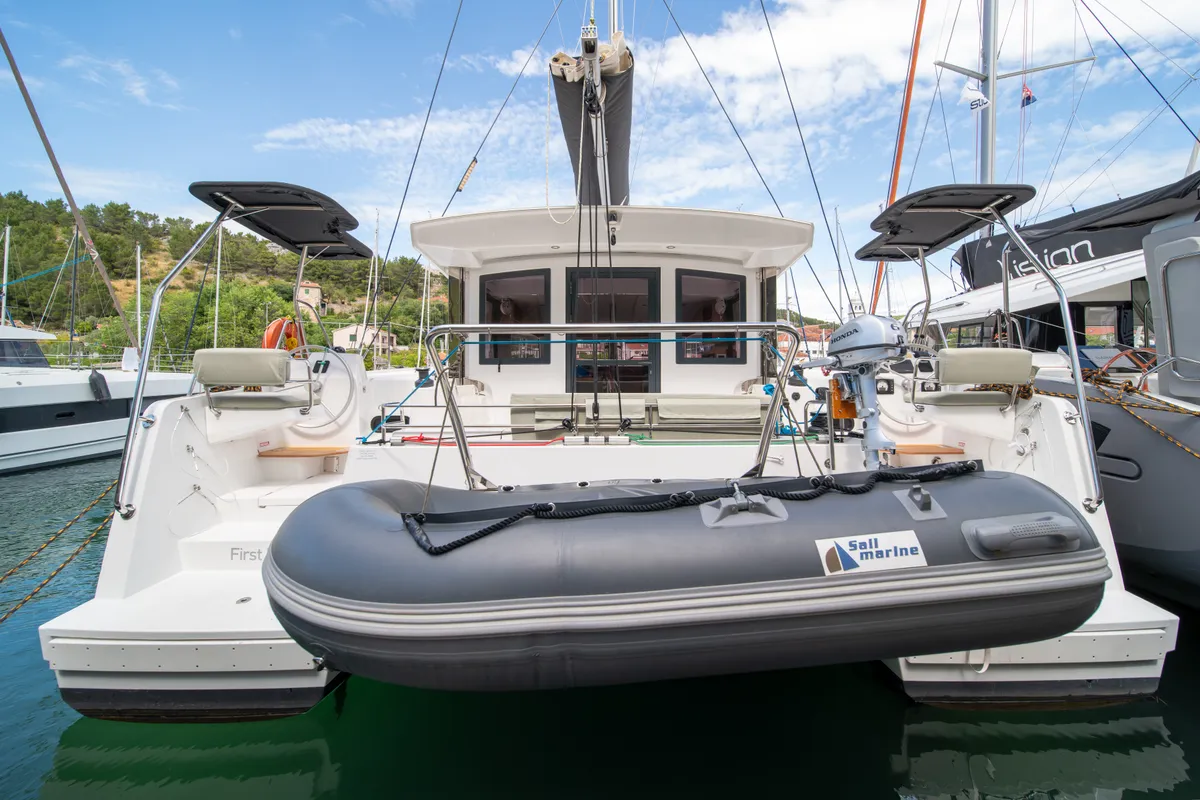 Exterior view of First Toy, a Bali Catsmart catamaran at Skradin, Croatia